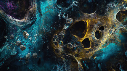 Ancient microbes under microscope reveal intricate cellular structures, showcasing their mysterious and ancient nature, ideal for scientific and educational content.