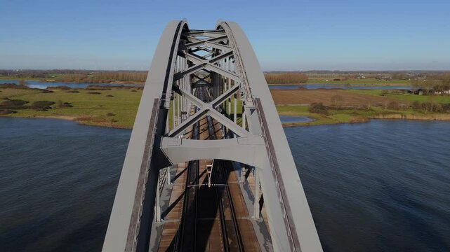 Aerial View the Culemborg Railway Bridge Over the Lek River