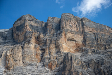 Panoramic view of Sasso di Santa Croce, Sas dla Crusc, La Crusc, Rosskofel in Alta Badia Valley , Dolomites , Trentino, Alto Adige, Sudtirol, South Tyrol, Italy