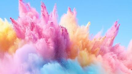 Fototapeta premium Vibrant Color Explosion Cloud Against Clear Blue Sky Background