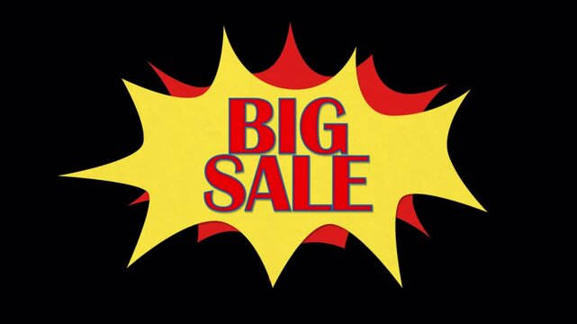 Big Sale motion graphic concept on black background. Marketing promotion shopping video. Sale discount and retail business concept. 3d animation cartoon.