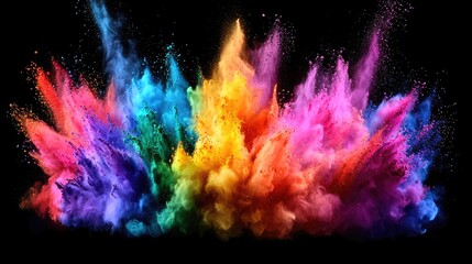 Vibrant Color Explosions in Clouds of Powder Against Dark Background