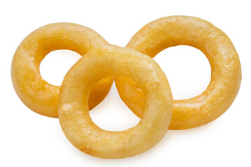 Fried Onion Rings on white background, Fried Onion Rings isolate on white with clipping path.