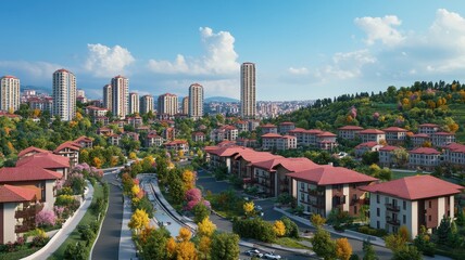 Obraz premium Stunning Panoramic View of Urban Real Estate Showcasing City Architecture and Vibrant Cityscape