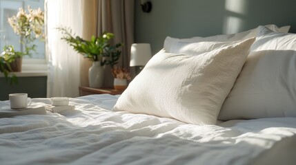 Cozy bedroom interior with natural light and fresh decor elements