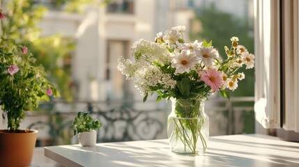 Bright and Colorful Floral Arrangement in Sunlit Indoor Setting