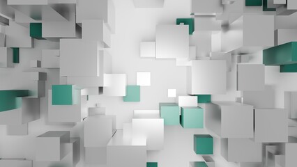 Floating 3D cubes with white and green gradient
