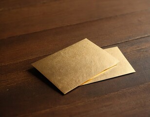 Two elegant gold envelopes resting on a wooden surface.
