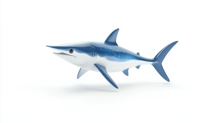 Fototapeta premium Blue shark swimming on white background, ideal for educational projects