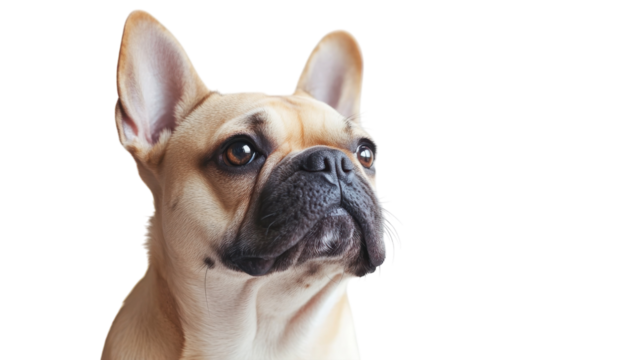 French bulldog exhibiting a curious expression while posing against a light background