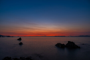 兵庫県赤穂岬　波静かな瀬戸内の黎明
