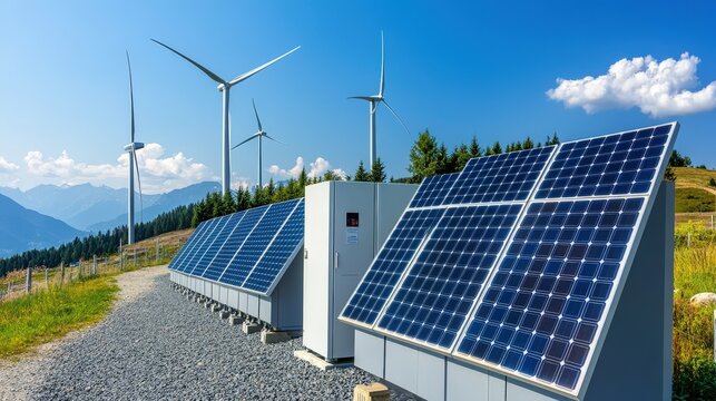 Solar Panels and Wind Turbines in a Renewable Energy Landscape