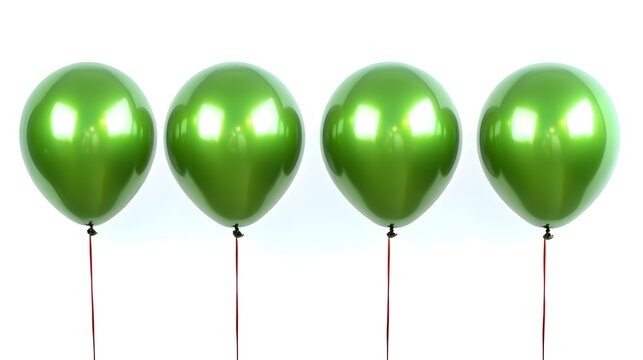Four green balloons floating against a bright white background - Powered by Adobe