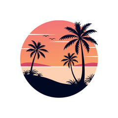 beach silhouette logo vector line art logo design