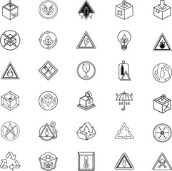 Shipping Packaging Symbols Warning, Fragile, Recycle, EcoFriendly Icons