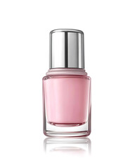 Elegant soft pink nail polish in a clear bottle with a reflective silver cap isolated on a white background.