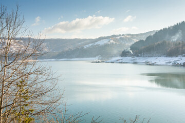 very beautiful landscape with winter nature in the Carpathian Mountains of Romania.
