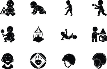 Baby Development Milestones Icons of Growth and Play