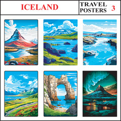 Iceland Kirkjufell Reykjavik Blue Lagoon Travel Poster Wall Art Print Collection Set Part 3