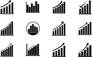 Business Growth Charts Upward Trends, Data Visualization, Progress Icons
