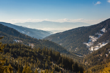 very beautiful landscape with winter nature in the Carpathian Mountains of Romania.