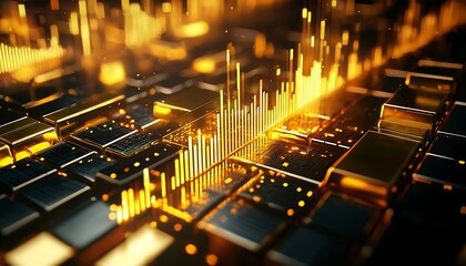 3D rendering of a gold chart for trading and exchange, emphasizing wealth and value fluctuations in the financial markets.