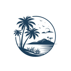 beach silhouette logo vector line art logo design