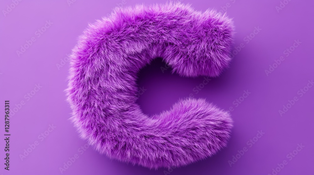 Poster fuzzy purple letter c on a matching purple background, showcasing texture and color. creative typogr
