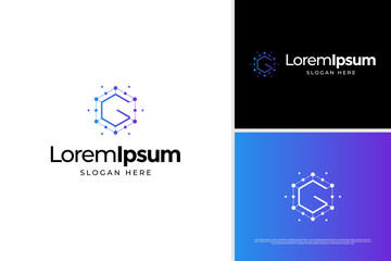 Obraz premium Modern letter G pixel tech logo design. Initial G hexagon logo vector template