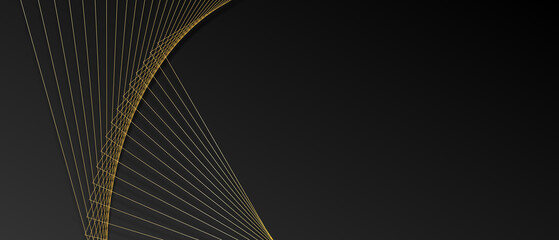 Abstract minimalist poster collection with golden smooth thin ink lines on black background