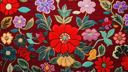Vibrant Floral Embroidery Textile Fabric Texture Background