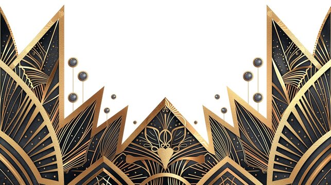 An elegant black and gold ornate design featuring geometric shapes and floral patterns, perfect for upscale invitations or decor.