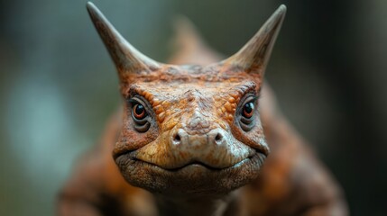 Fototapeta premium A striking portrait of a mythical creature transformed from a reptile showcasing charming features and captivating eyes, creating an aura of artistic intrigue.