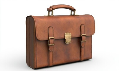 Classic leather briefcase resting on a white background, showcasing its elegant design and craftsmanship