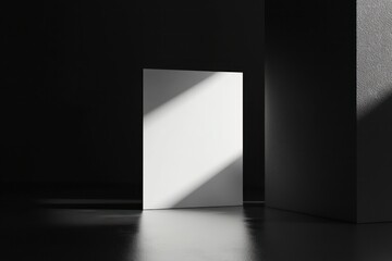 Laptop on white table, large window backdrop, mockup for presentations.