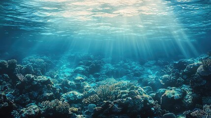 Fototapeta premium Ocean acidification idea. Breathtaking underwater scene showcasing vibrant coral reefs and sunlit waters.
