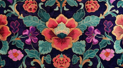 Vibrant Floral Embroidery Textile Background