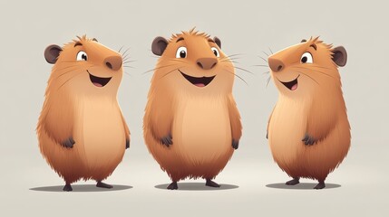 Obraz premium Cute cartoon rodents with joyful expressions