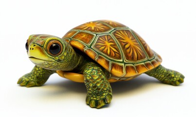 Obraz premium Cute baby turtle crawling on white, ideal for kids' projects
