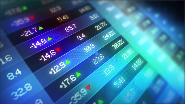 Digital animation of stock market prices passing by. 3d render abstract background stock market data on display. Financial stock market data tableau. Stock market indicators with floating data points. - Powered by Adobe