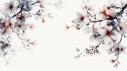 A delicate watercolor illustration of cherry blossoms on a white background.