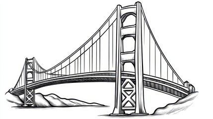 Golden Gate Bridge Line Drawing Illustration