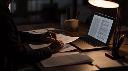 A corporate auditor analyzing reports related to money laundering prevention. Featuring precision and expertise