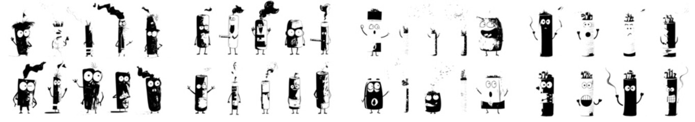 Cartoon characters of cigarettes depicting anger, sadness, and unhappiness