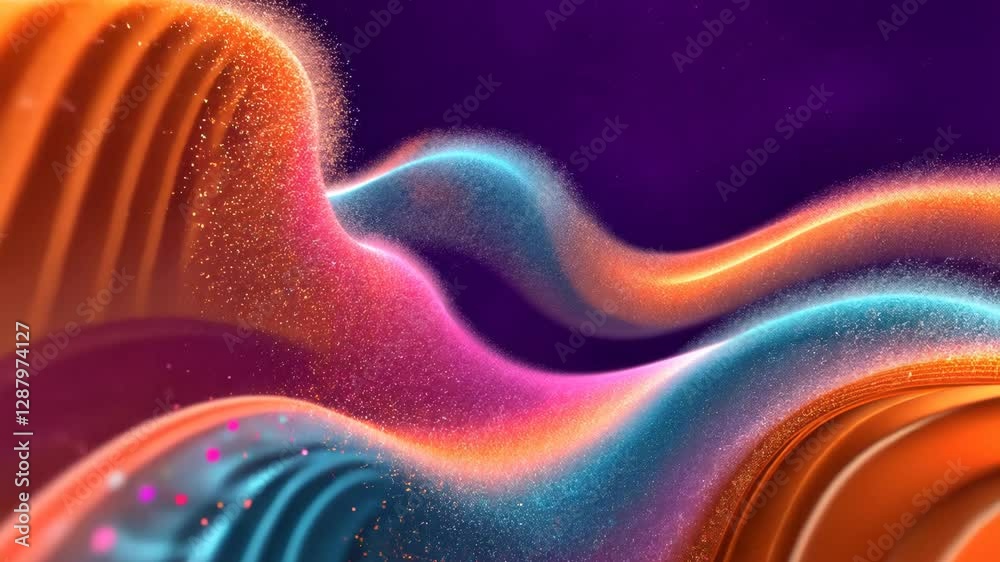 Poster a colorful wave with orange and blue streaks. the wave is surrounded by a purple background. the col