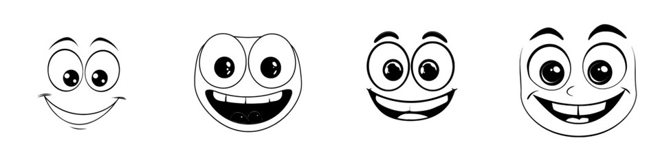 Isolated icon of a suspicious emoticon with a derisive face, characterized by its modern satirical emoji appearance with big eyes and a smile that conveys scorn and quizzicalness in a simple line art