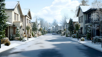 Snowy Residential Street in Winter Wonderland