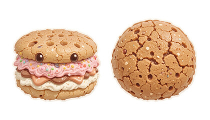 Cute Cartoon Cookies, Ice Cream Sandwich - Whimsical/Cute Food Illu.