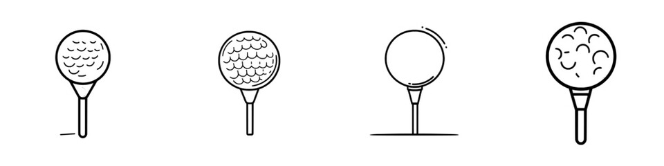 Iconic symbol of golfing, a ball on a putter or tee in isolation, represented by a flat line illustration, embodying the modern hobby of golf, with equipment for teeing off in the grass, related to a