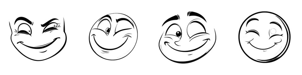 A cartoon face with a smiling expression and a winking eye, accompanied by a modern, blinking emoji that has a toothy grin, represents a happy and cheerful character with a naughty personality